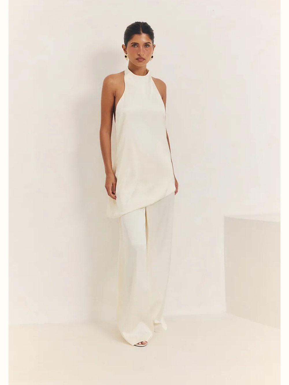 SATIN HIGH NECK LONG LINE TOP & Pants